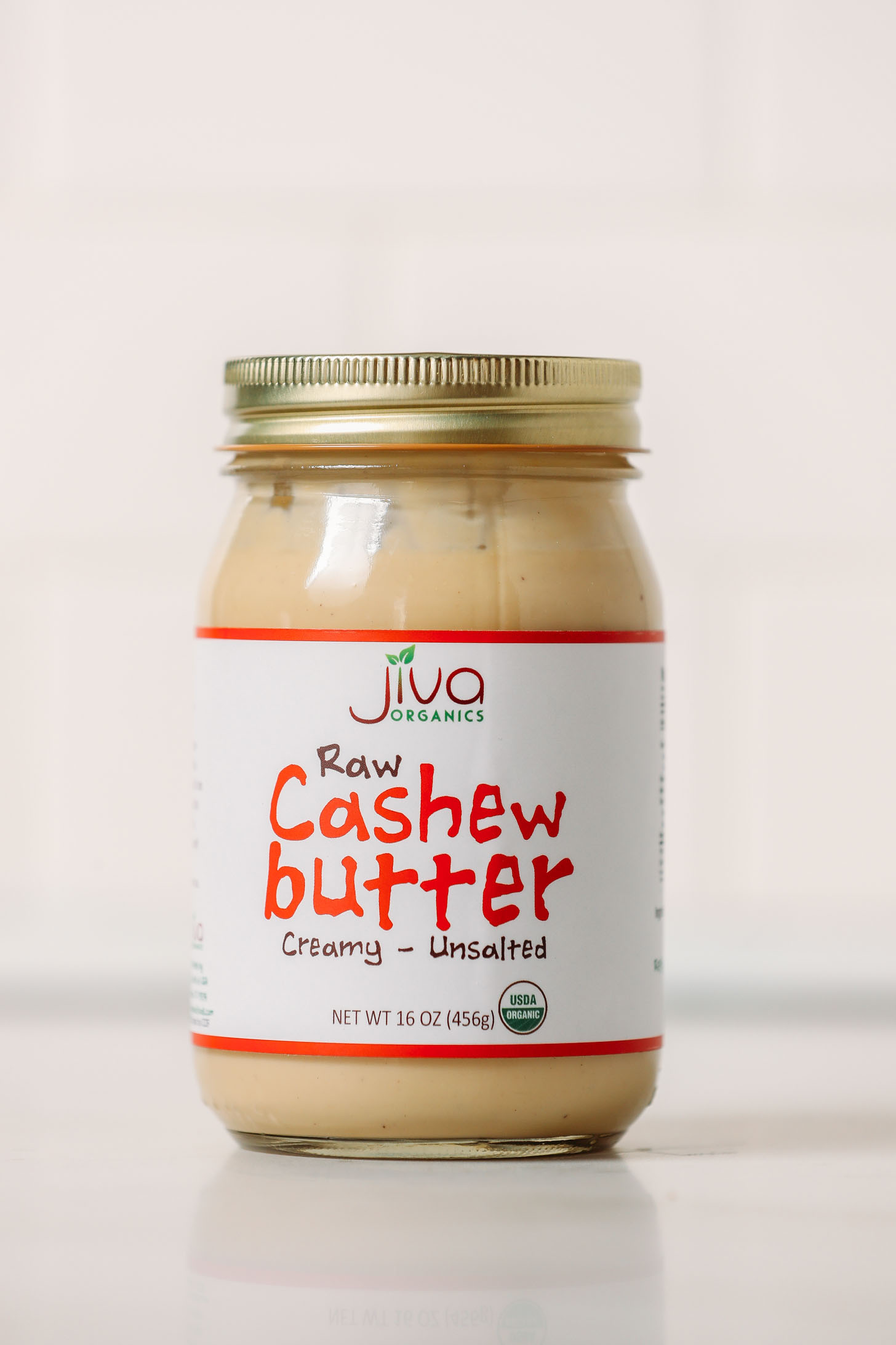 Jar of Jiva Creamy Raw Cashew Butter for our favorite brand of cashew butter