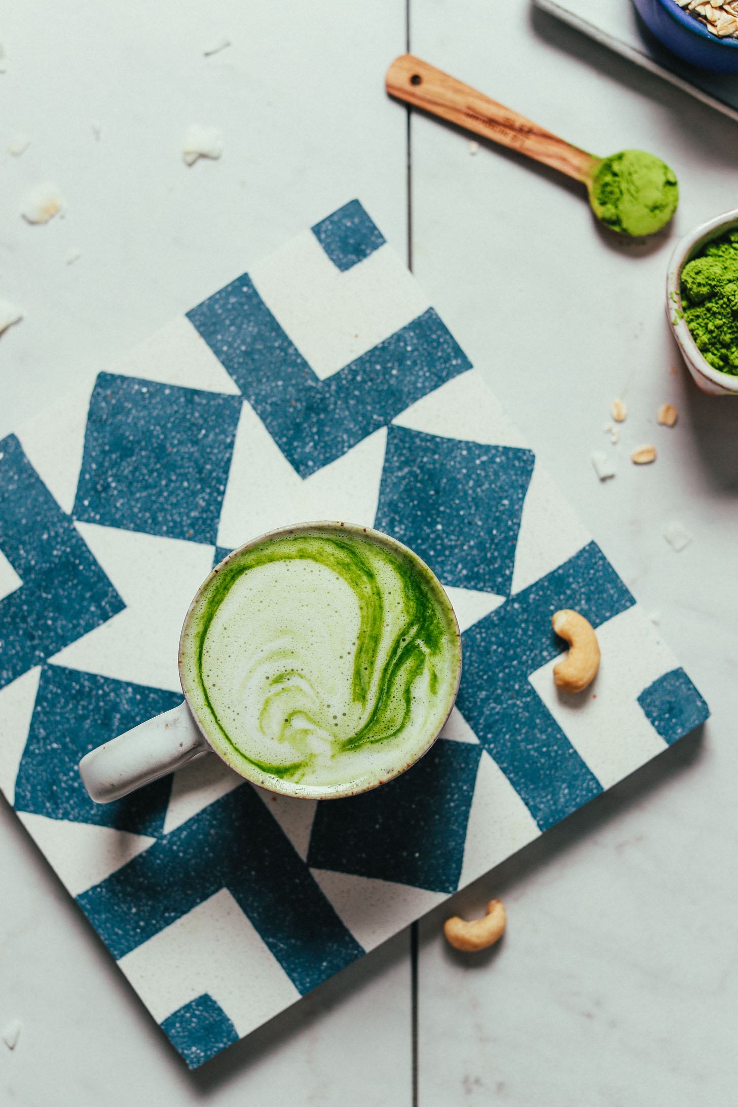 Ceramic mug of a matcha latte