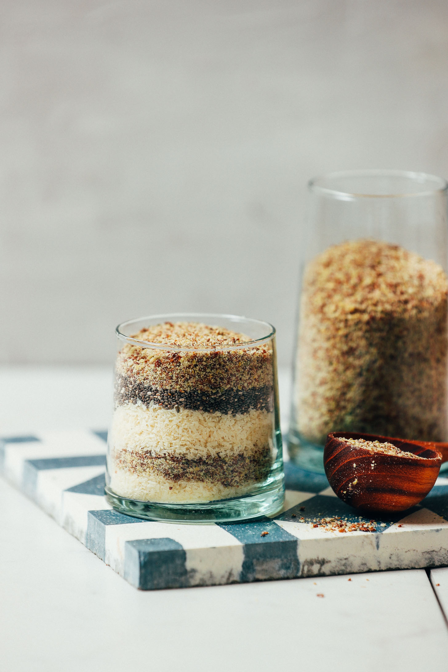 Jars of our homemade seed cycling mix for balancing hormones