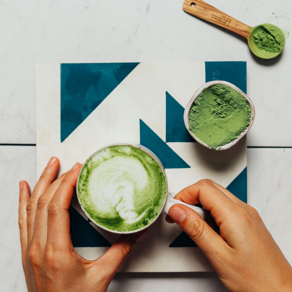 A mug of our creamy caffeine-free Moringa Latte for an antioxidant-rich drink