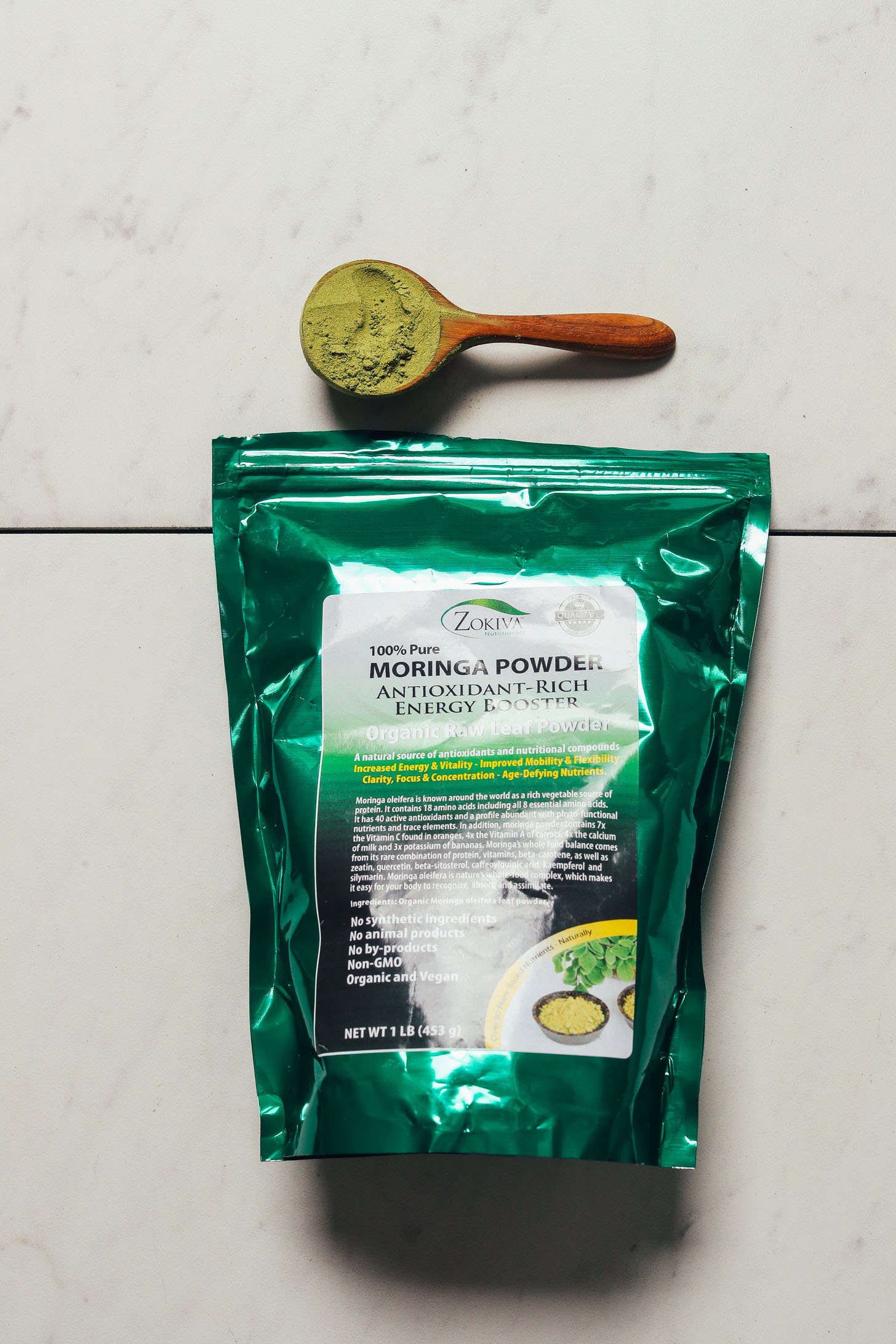 Bag of Zokiva Moringa Powder for our review of the best brands of moringa powder