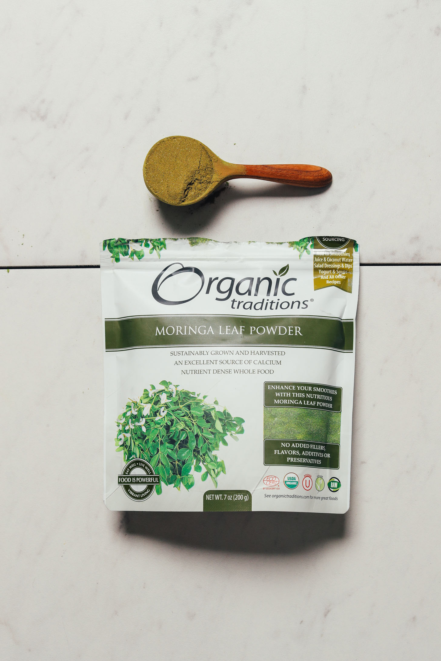 Spoonful of Organic Traditions Moringa Powder for our unbiased review of moringa powder brands