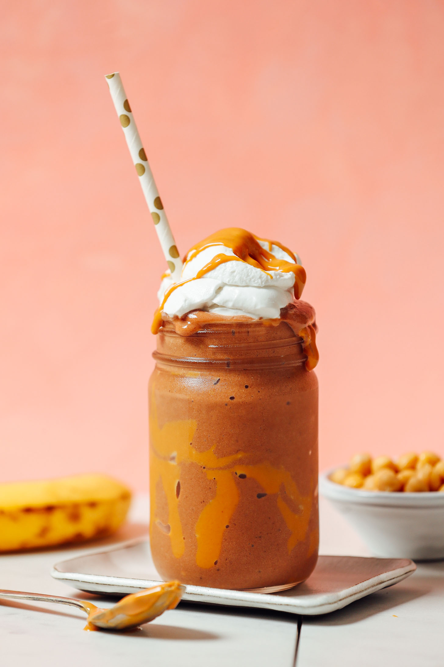 Jar of our Peanut Butter Chocolate Shake recipe made with chickpeas