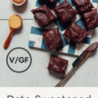Brownies topped with our Date-Sweetened Chocolate Frosting recipe