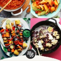 Recipe photos with text overlaid saying 20 Plant-Based Recipes for Labor Day