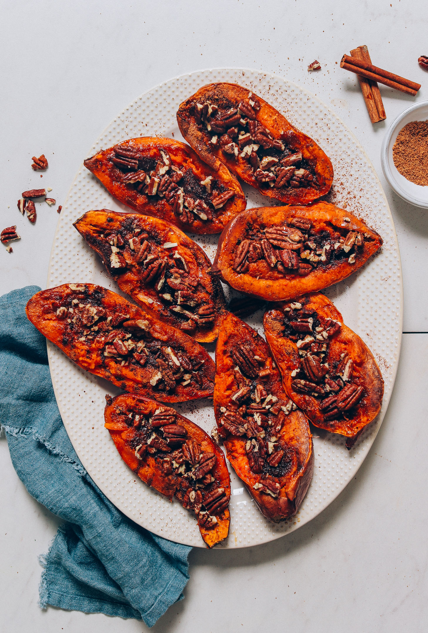 Platter of Sweet Potato Casserole Boats made with pecans