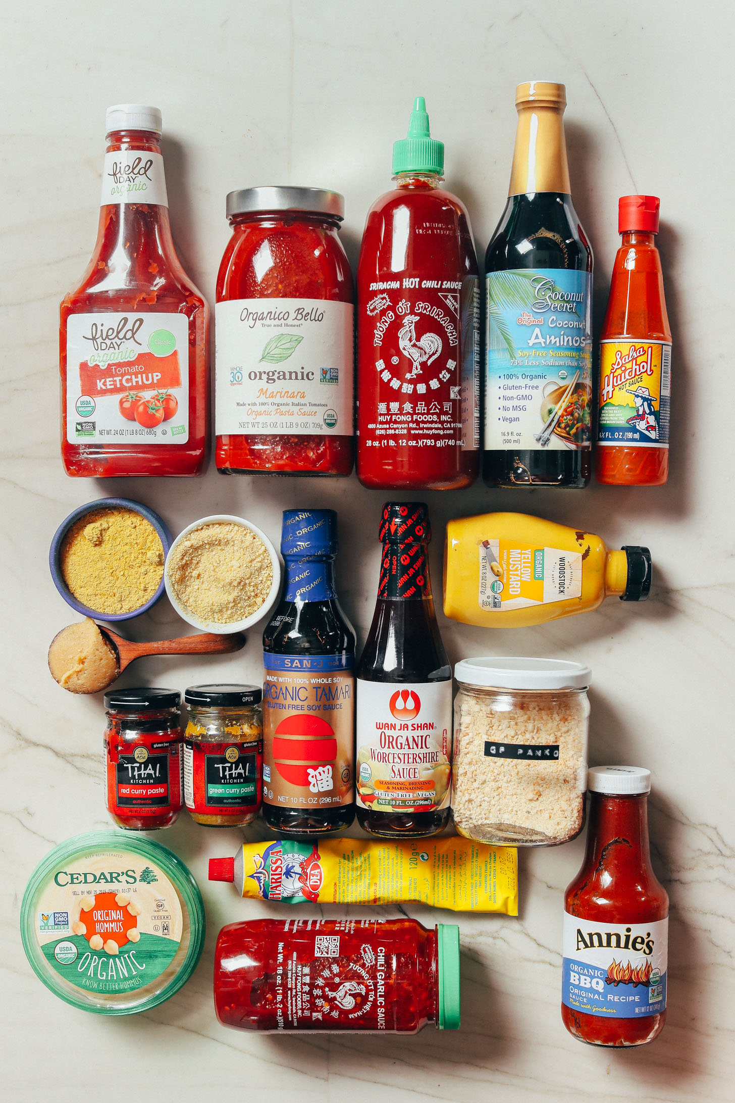 Assortment of condiments for our Guide on How to Stock Your Pantry