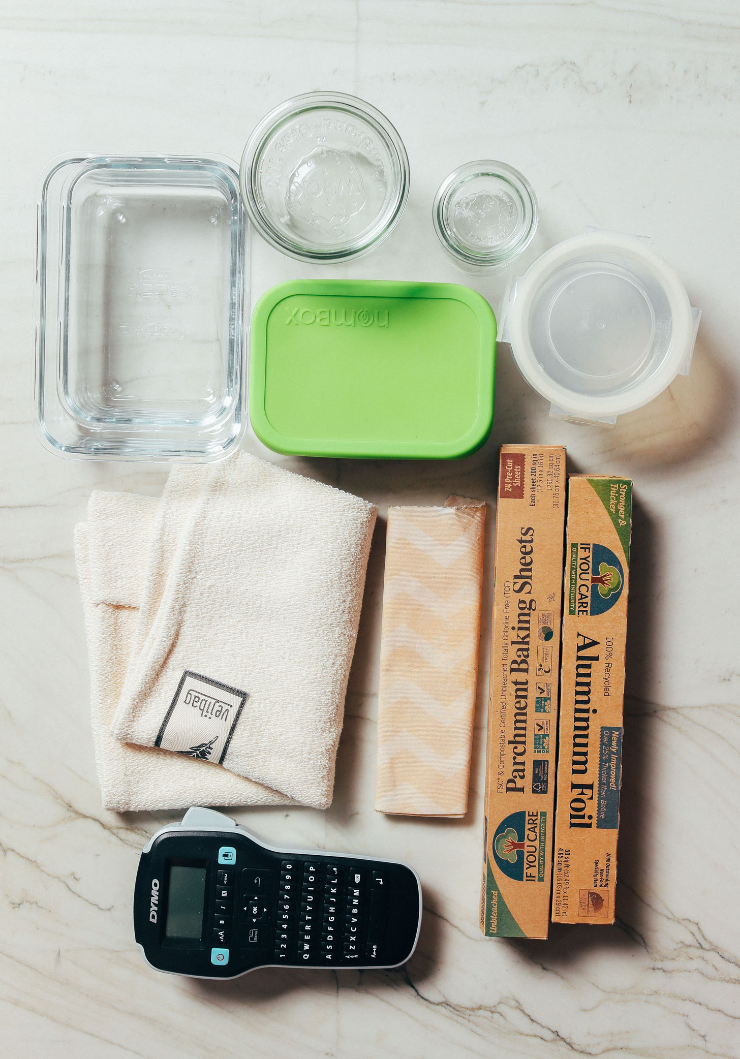Assortment of labeling and storage containers for our guide on How to Stock Your Pantry