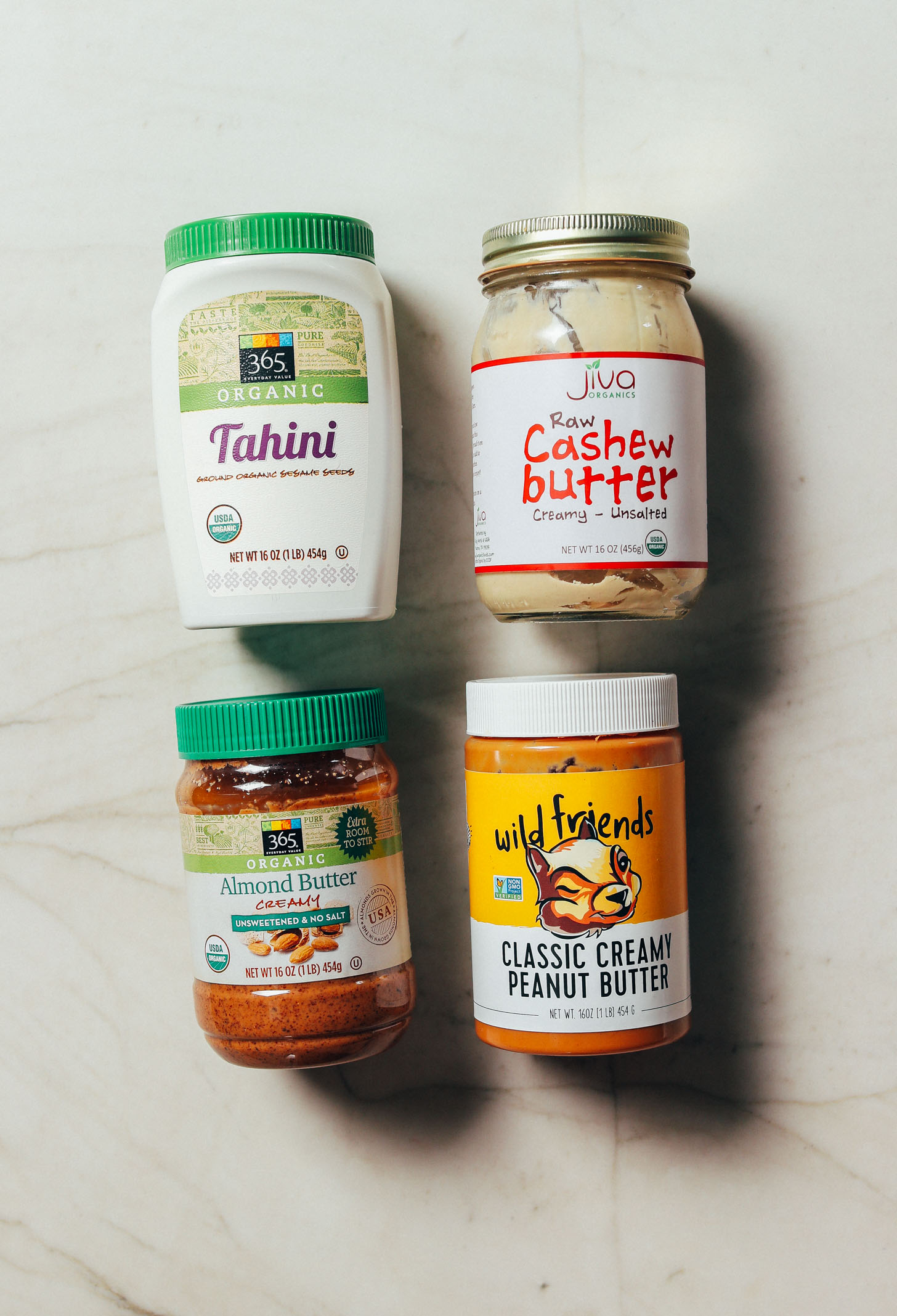 Assortment of nut butter for our How to Stock Your Pantry Guide