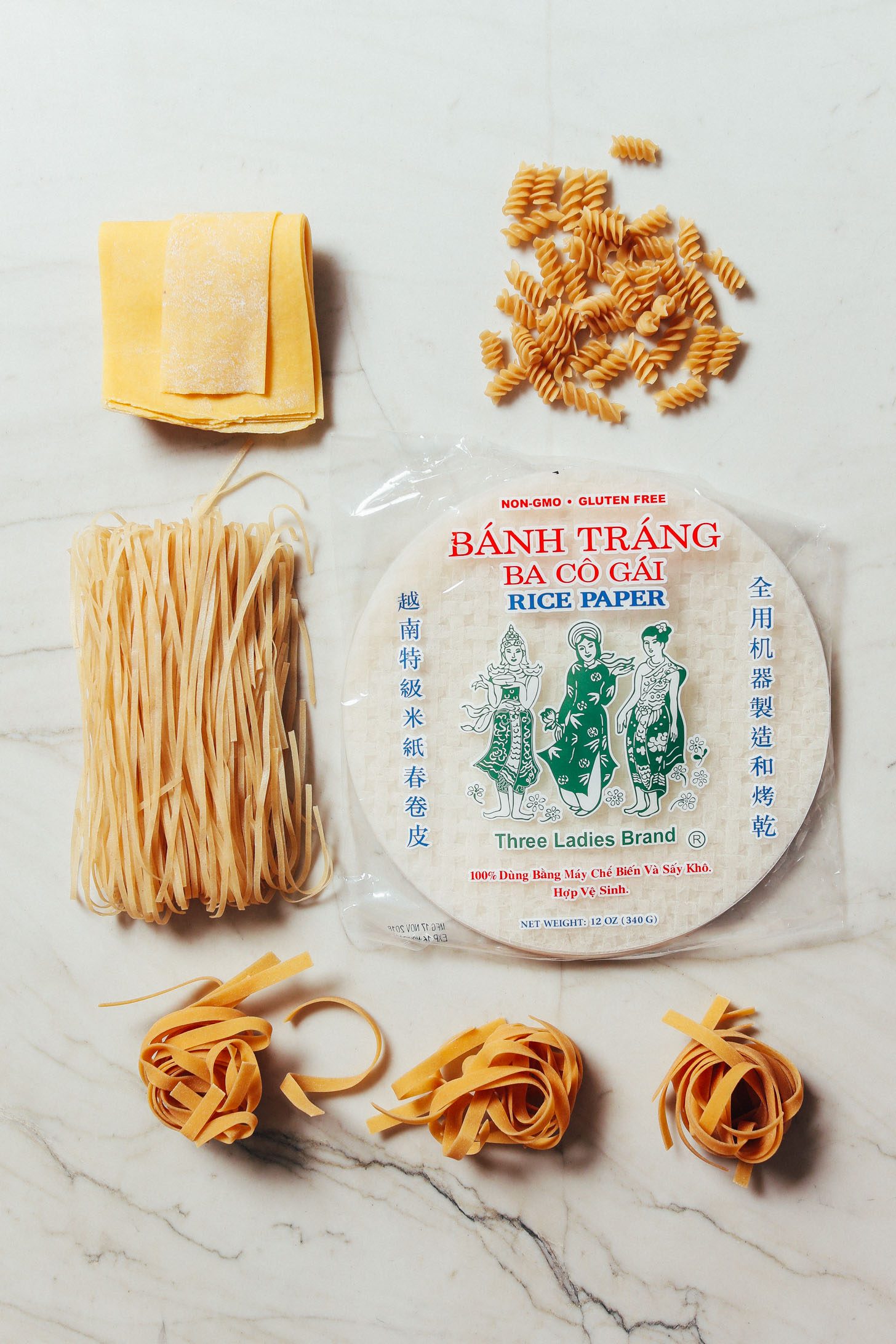 Assortment of gluten-free pastas included in our How to Stock Your Pantry Guide