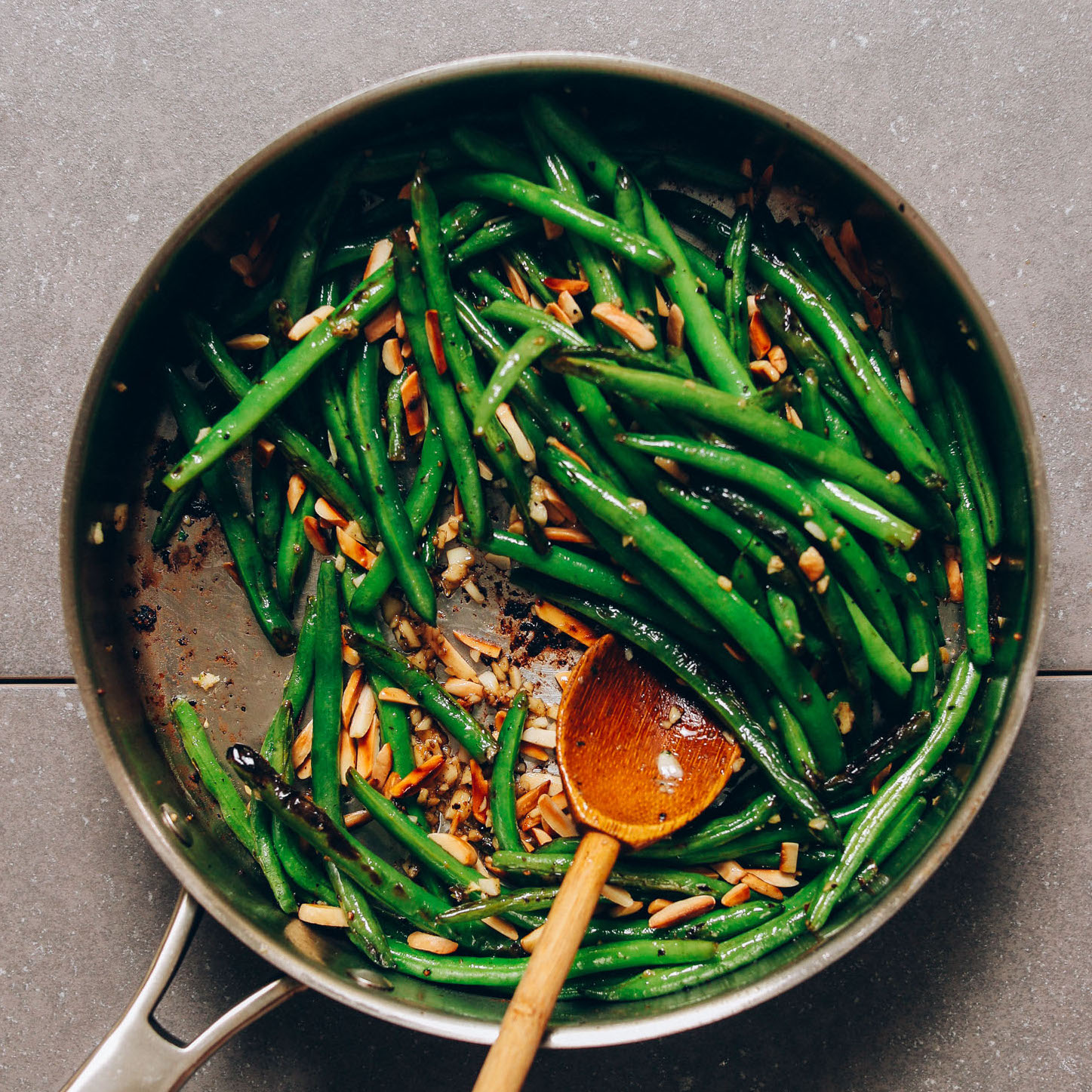 Pan of Garlicky Green Beans with Almonds