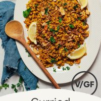 Platter of Curried Cauliflower Rice made with lentils and crispy shallots