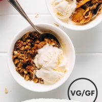 Bowls of apple crisp and ice cream for our healthier Apple Crisp recipe