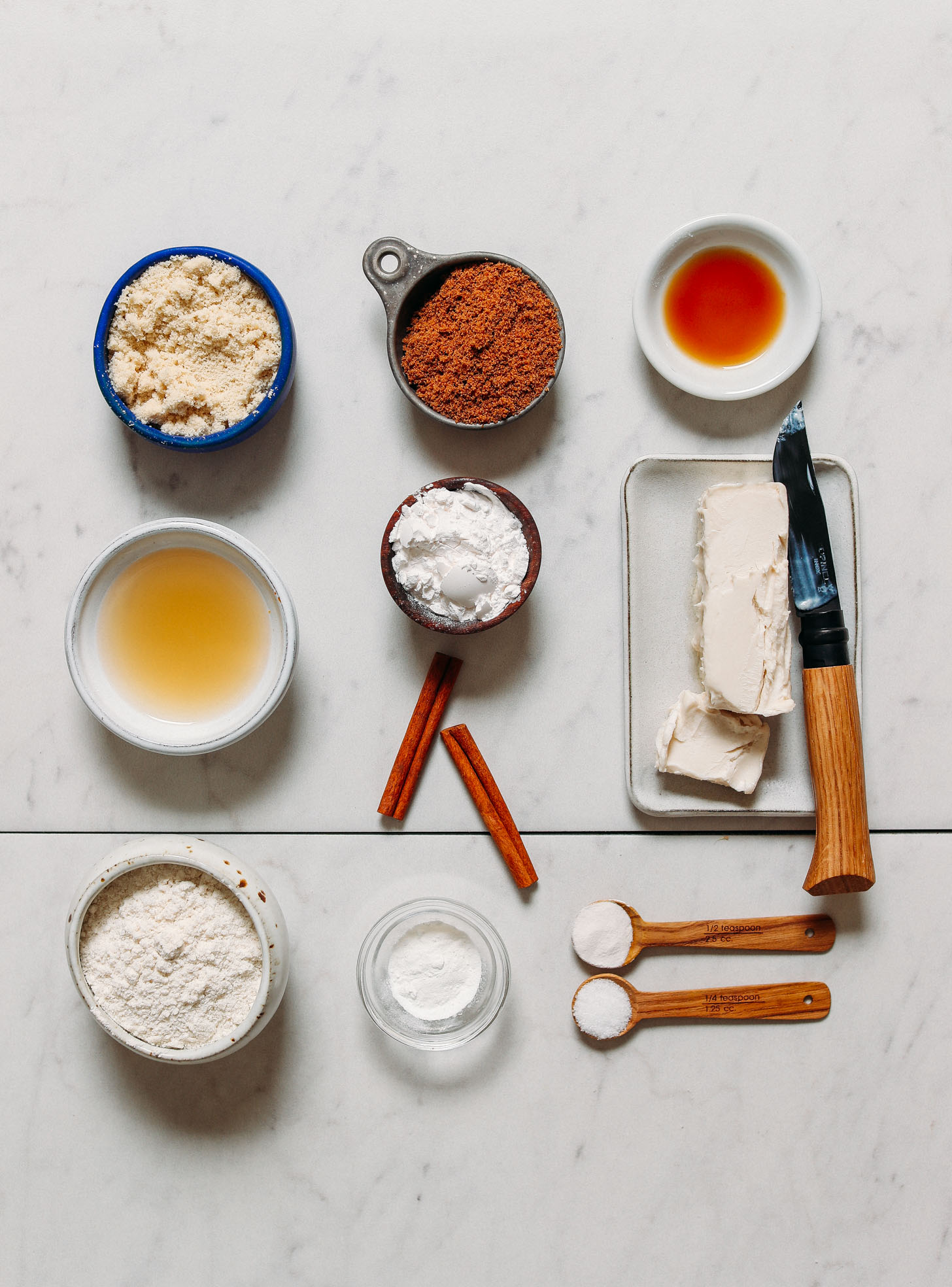 Assortment of ingredients for making our Vegan Gluten-Free Snickerdoodle Cookies