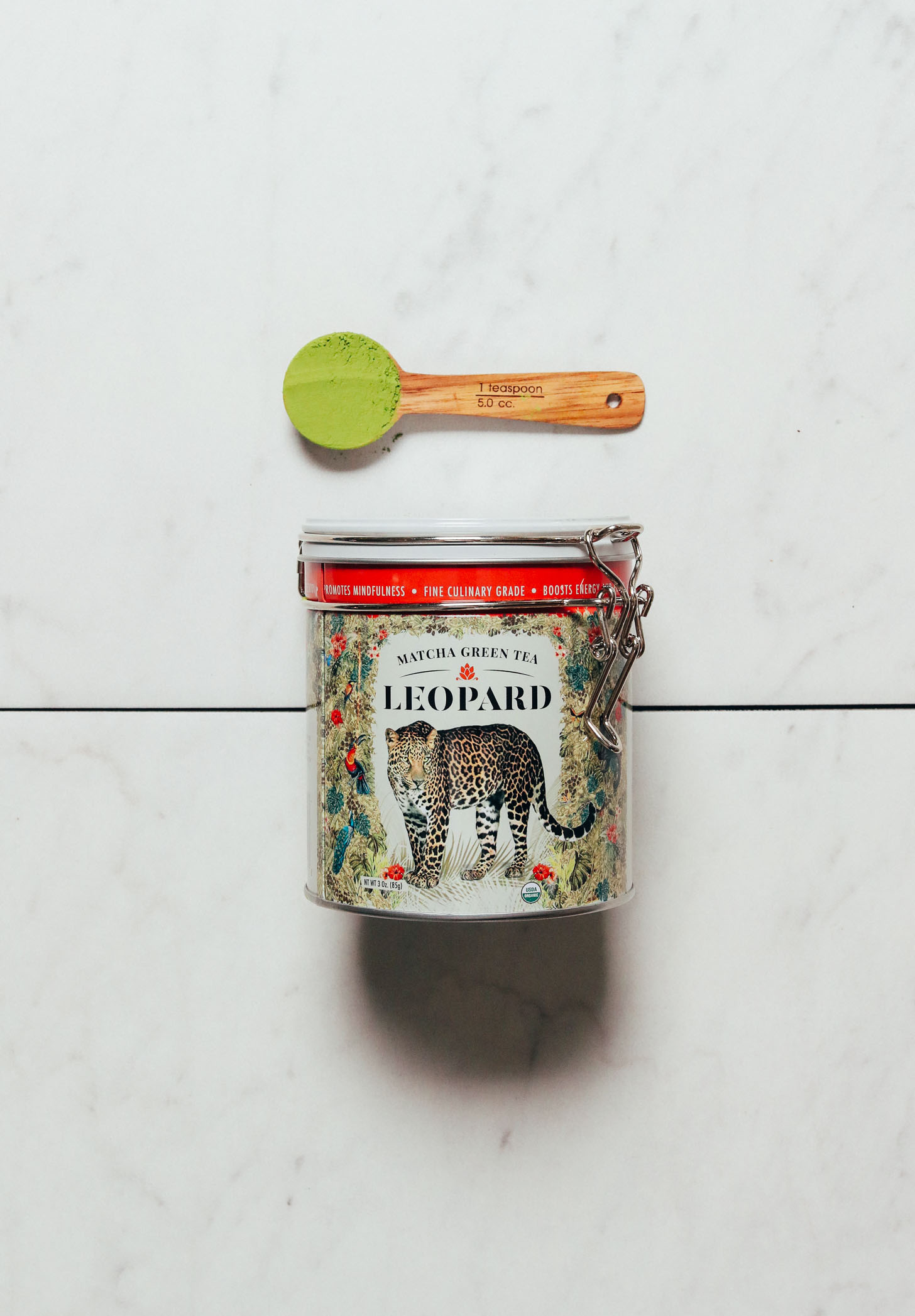Container of Leopard Matcha for our review of the top brands of matcha