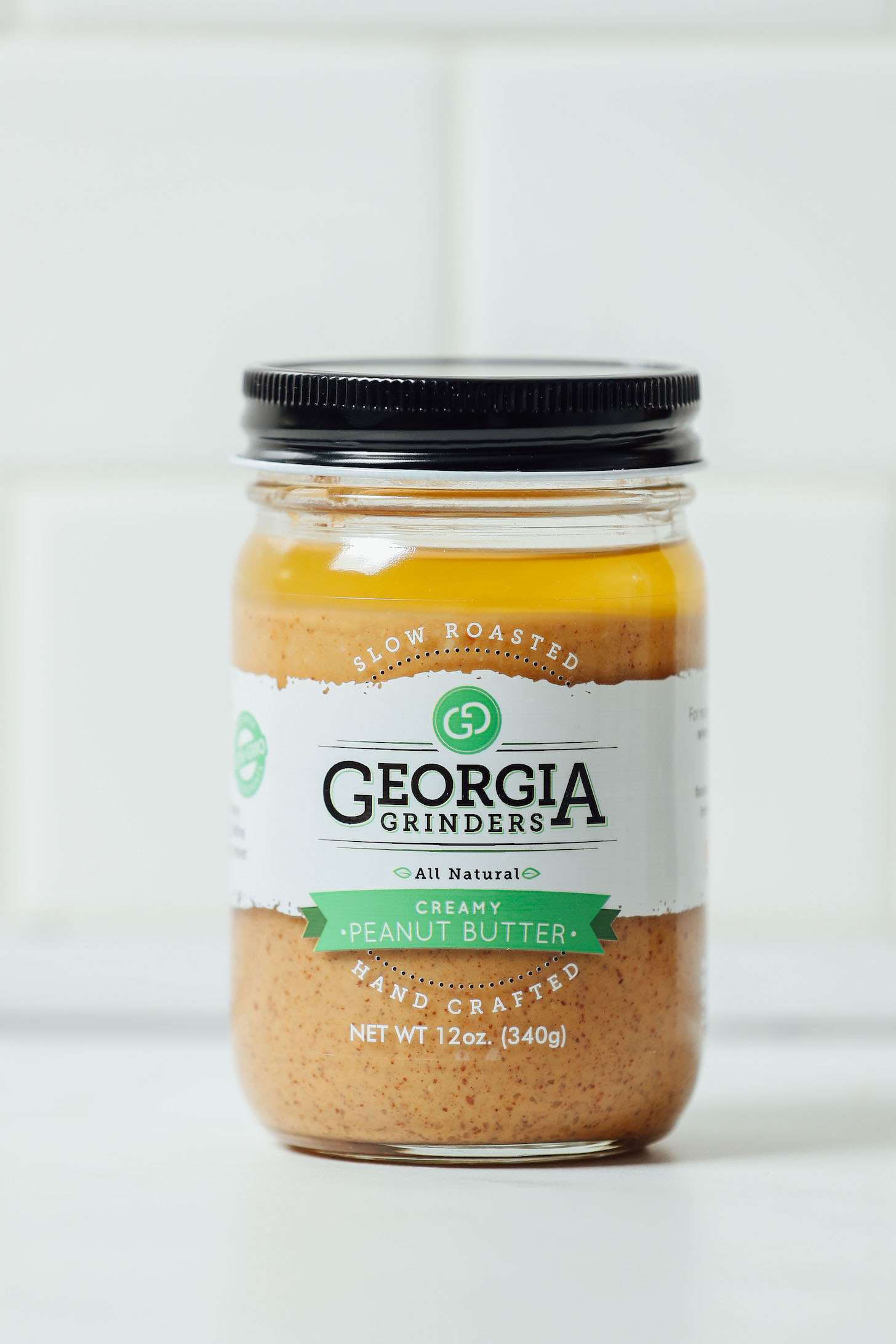 Jar of Georgia Grinders peanut butter for our unbiased review of the leading peanut butter brands