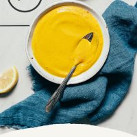 Bowl of Liquid Gold Sauce made with chickpeas