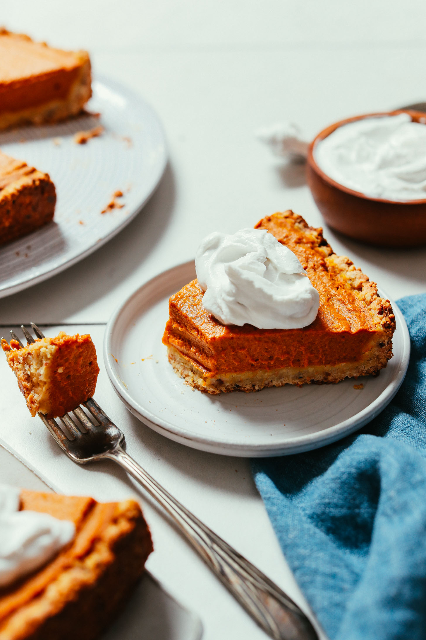 Fork with a bite of our delicious 1-Bowl Pumpkin Pie recipe