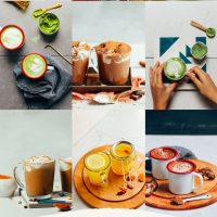 Assortment of recipe photos of cozy drinks for fall and winter