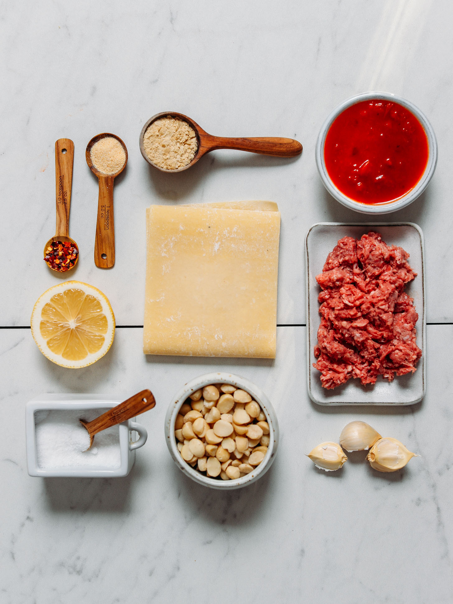 No boil noodles, ground beef, marinara, and other ingredients for making our Dairy-Free Gluten-Free Lasagna Recipe