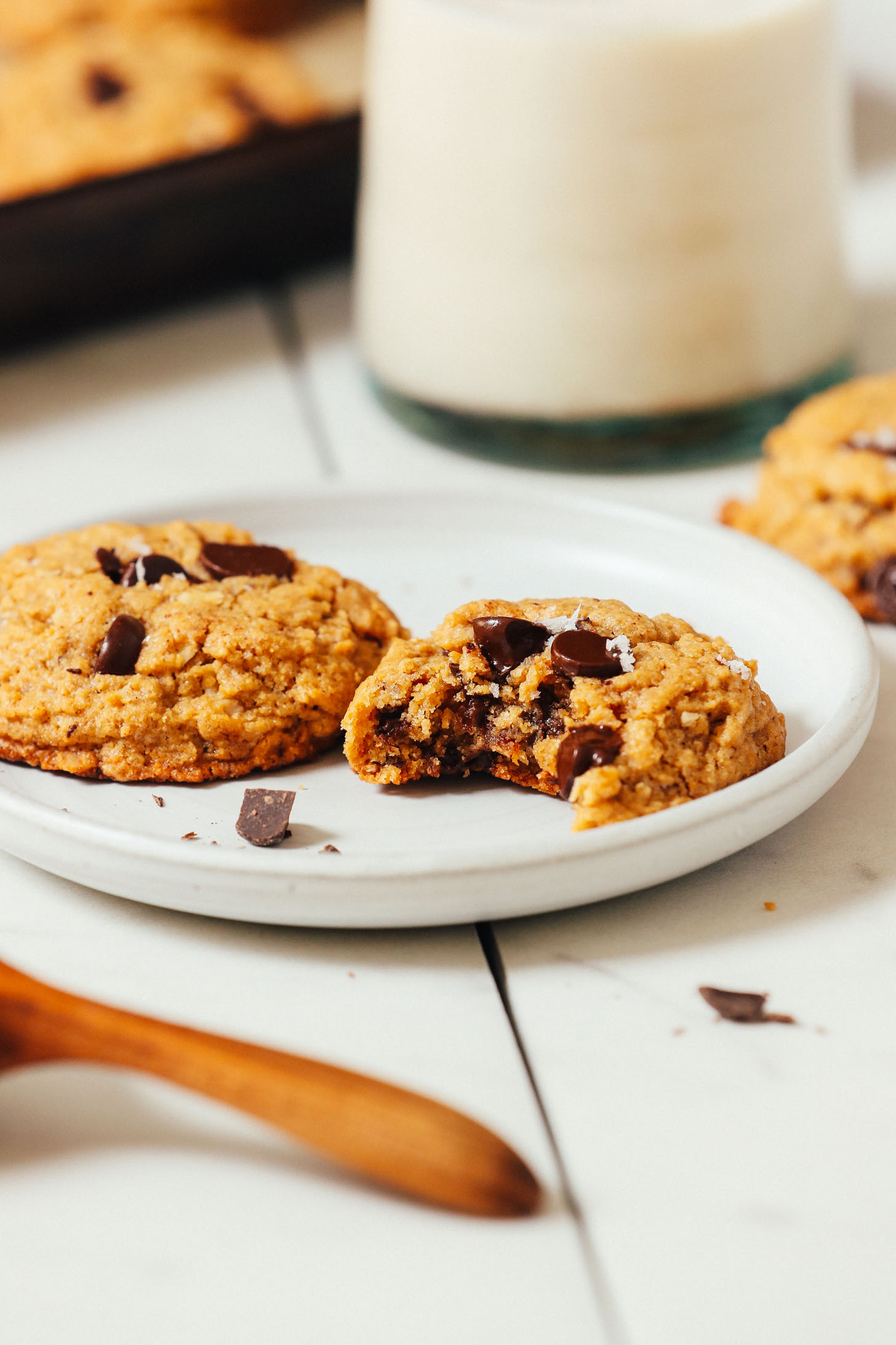 Full and half eaten Peanut Butter Cookies on a plate