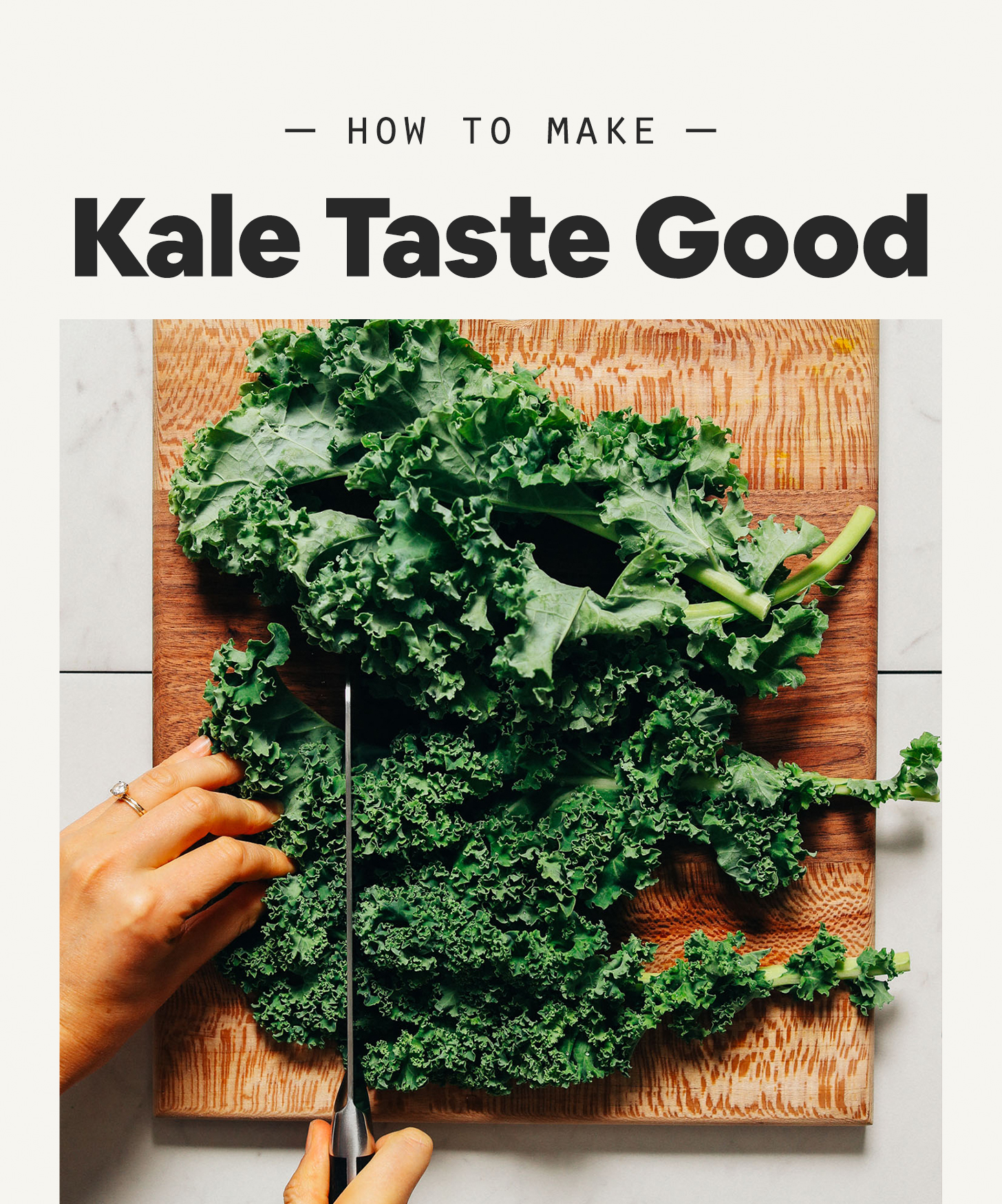 Using a knife to chop kale for our tutorial on How to Make Kale Taste Good