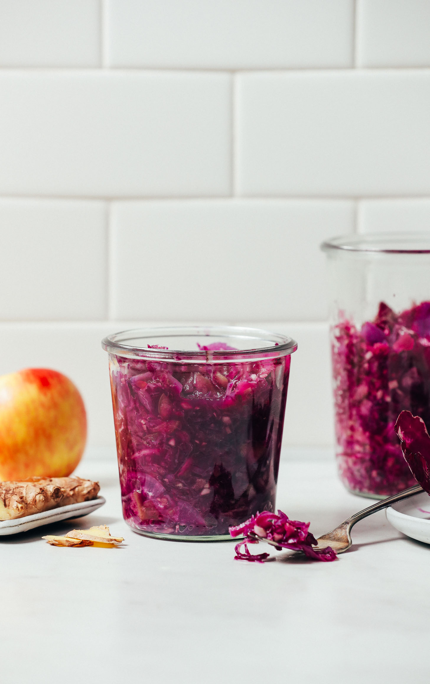Jars of our delicious Gingery Apple Cabbage Sauerkraut recipe