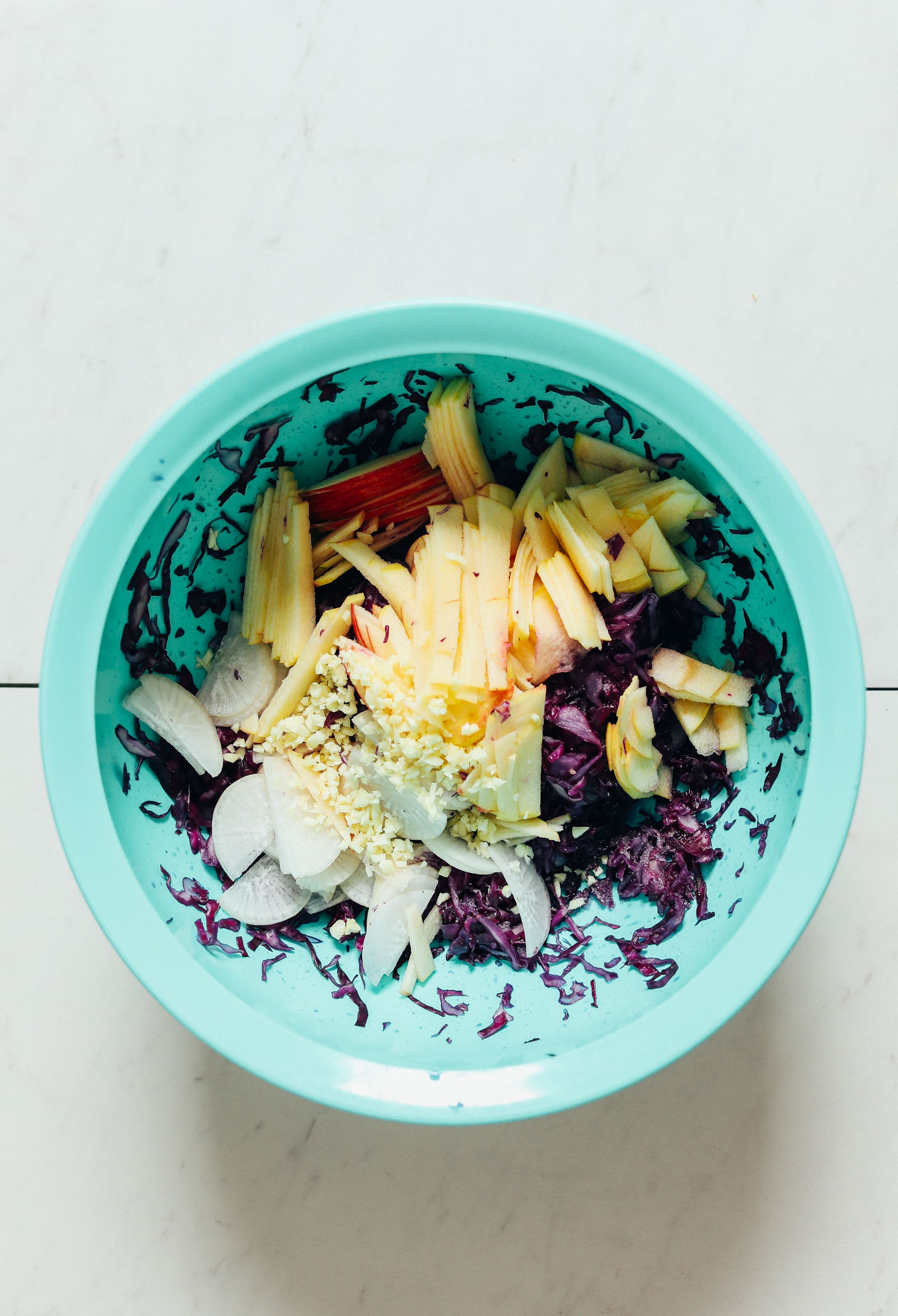 Big bowl of Crunchy Apple Cabbage Sauerkraut
