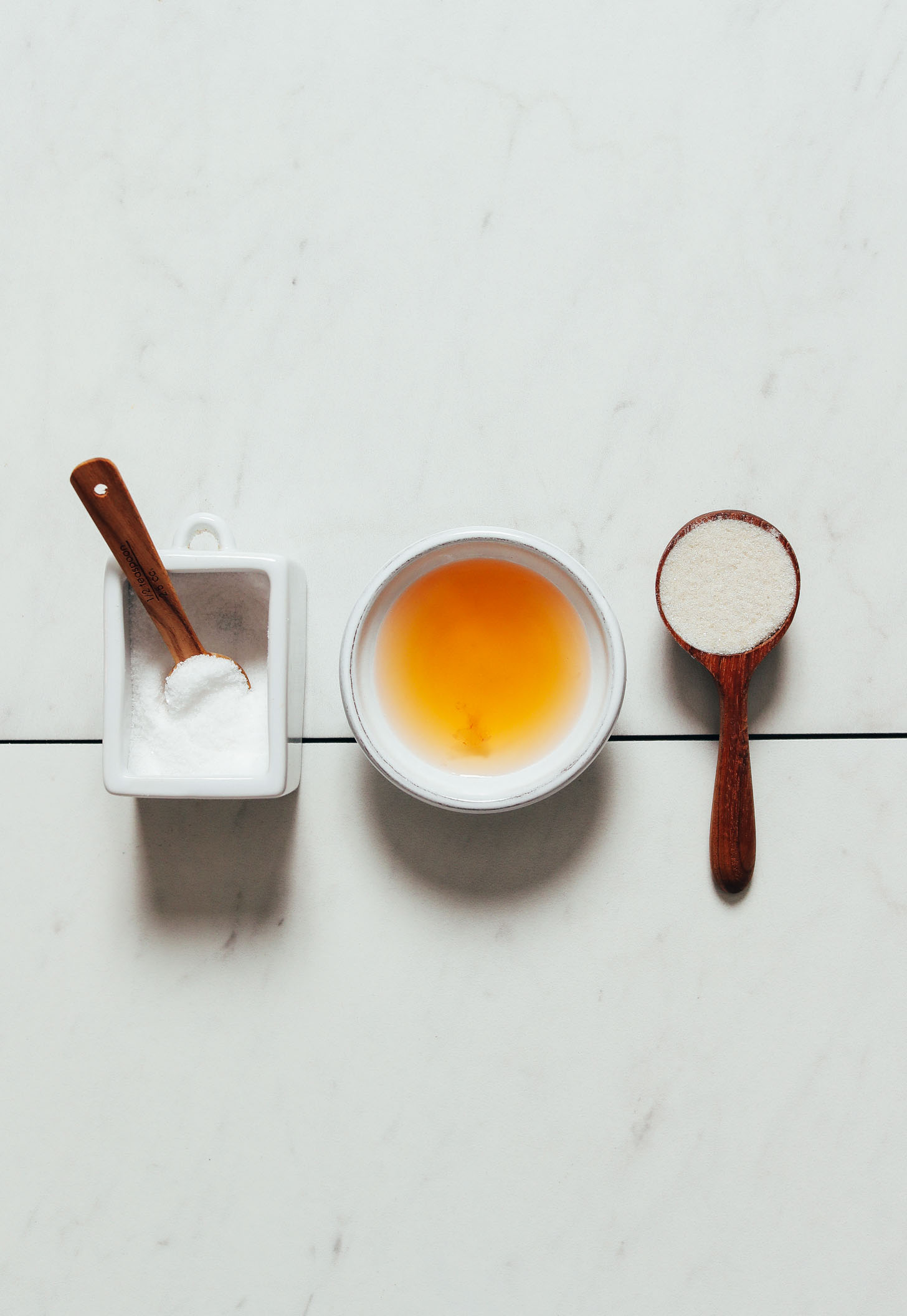 Salt, sugar, and vinegar for making Quick Pickled Vegetables