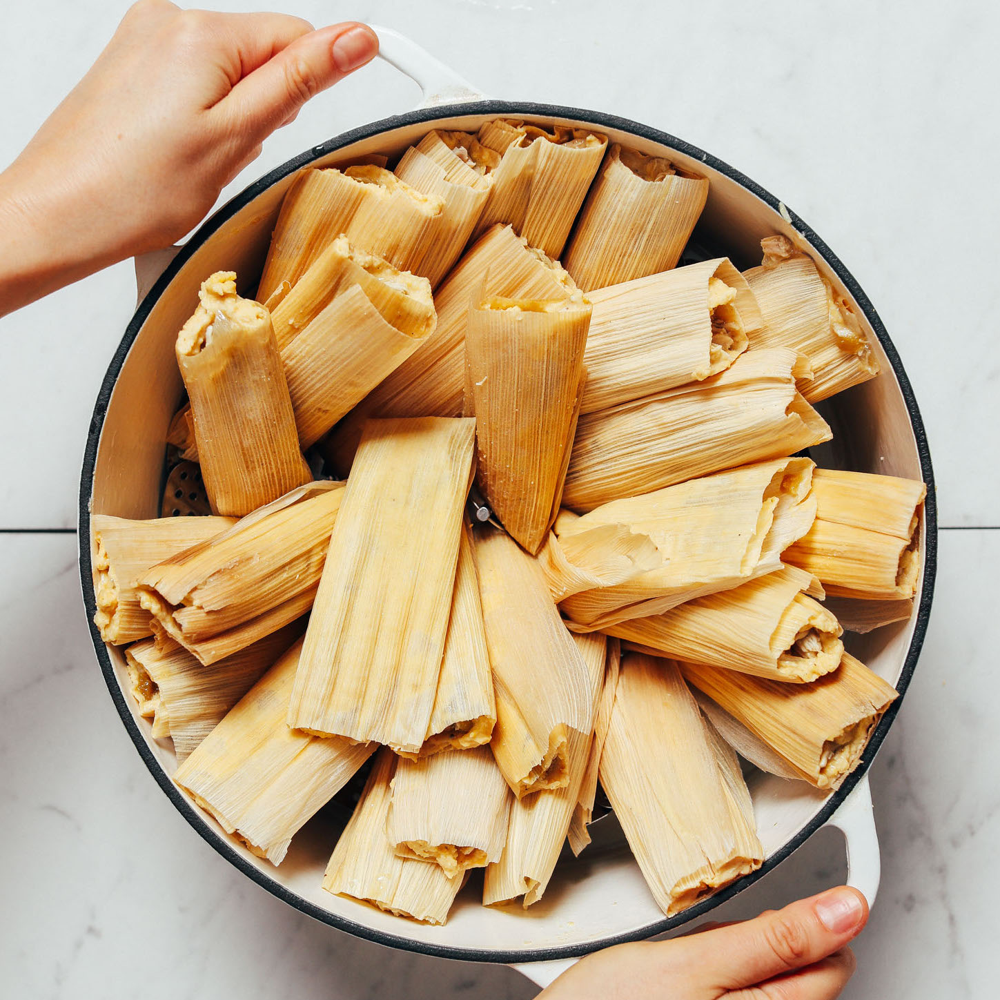 Pot of homemade Green Chile Chicken Tamales