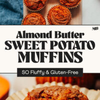 Overhead and side views of our gluten-free almond butter sweet potato muffins