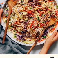 Platter of our Crunchy Cabbage Slaw recipe made with a soy-free dressing
