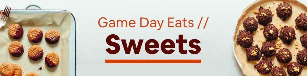 Plates of peanut butter cookies and chocolate no-bake cookies for our round-up of super bowl recipes