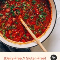 Big pot of our Tuscan Beef and Lentil Soup recipe