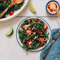 Plate of Chopped Kale Salad with chickpeas and Adobo Dressing