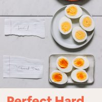 Plates showing Perfect Hard Boiled Eggs made with three methods: steaming, boiling, and Instant Pot