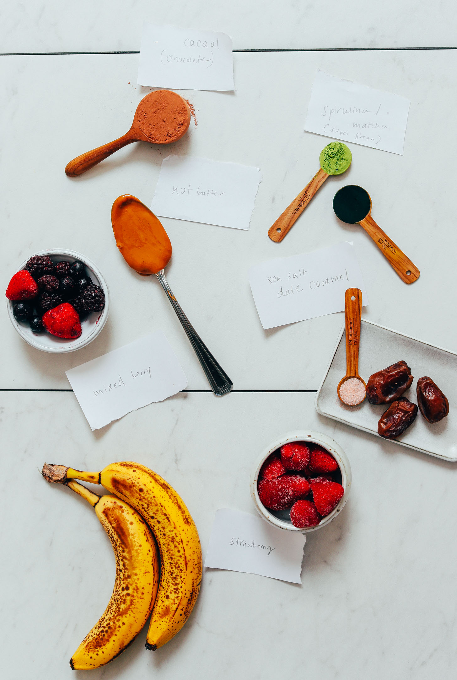 Ingredients for making flavor variations of Banana Nice Cream