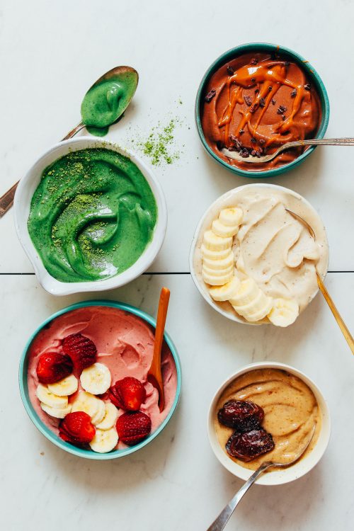 Assortment of Banana Ice Cream flavors made in the Vitamix