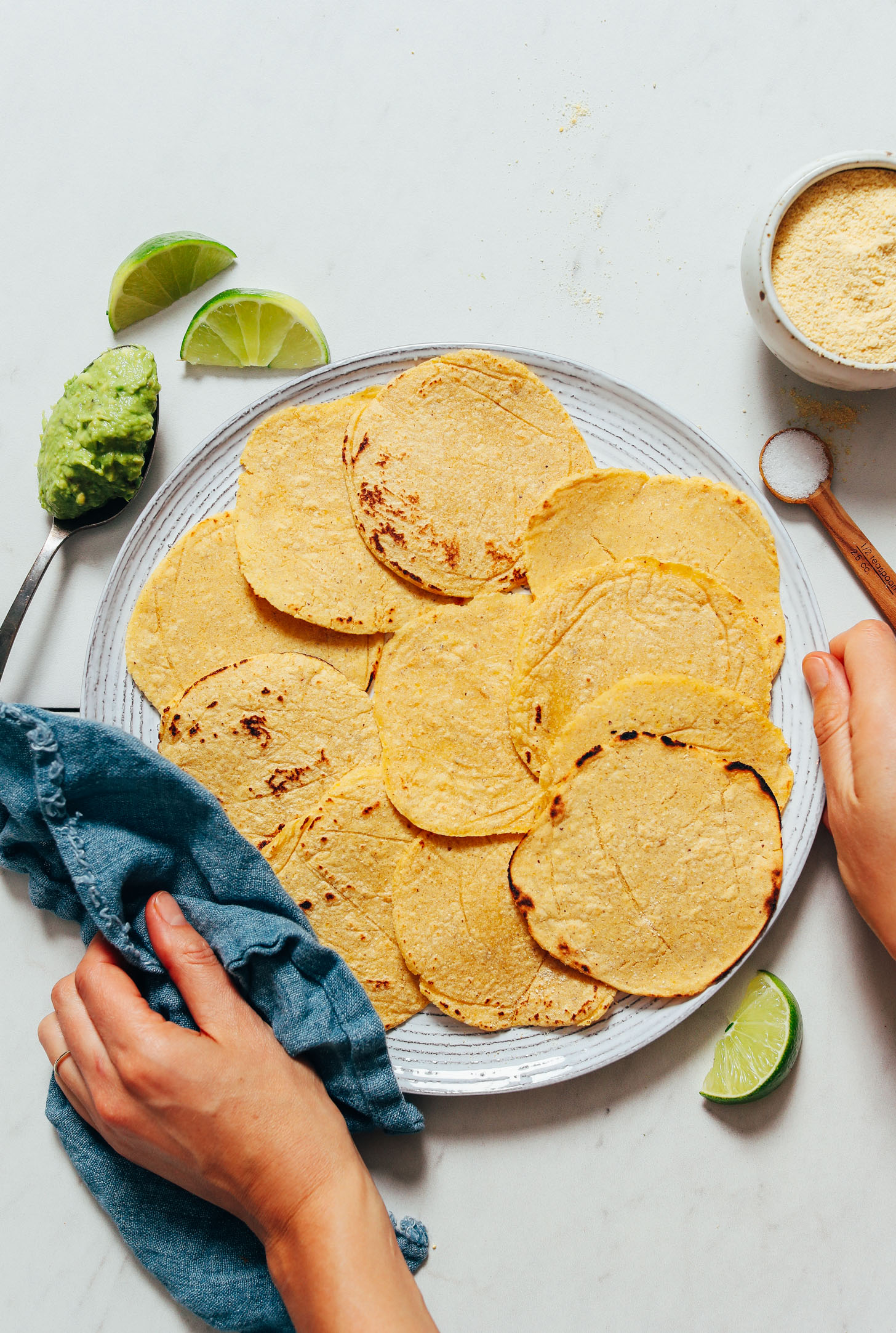 Platter of our Easy 2-Ingredient Corn Tortillas