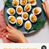 Plate of Mayo-Free Deviled Eggs made with superfoods