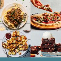 Assortment of vegan comfort food recipe photos