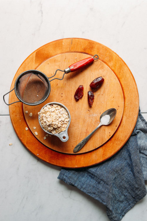 Oats and other ingredients for making homemade oat milk