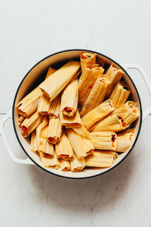 Pot of Vegan Black Bean Tamales