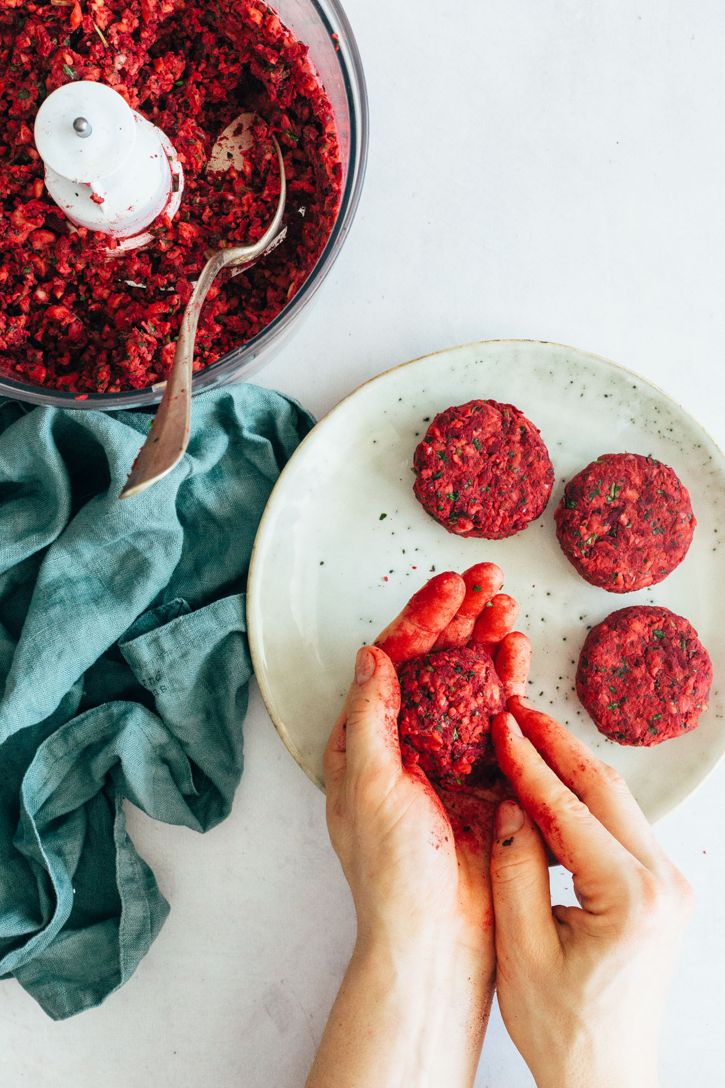 Forming beet falafel patties