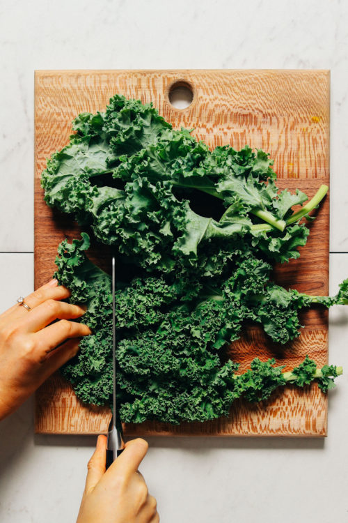 Chopping fresh kale