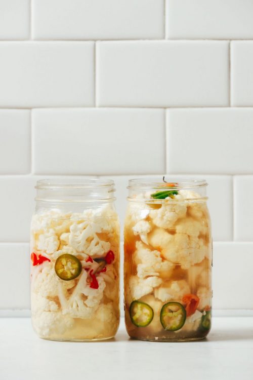 Two jars of our Escabeche Quick Pickled Cauliflower recipe