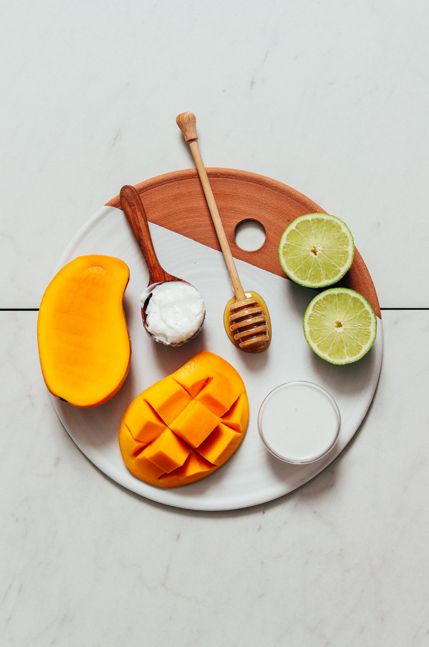 Mango, coconut yogurt, lime, honey, and coconut milk