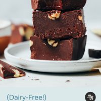 Stack of three slices of dairy-free chocolate fudge