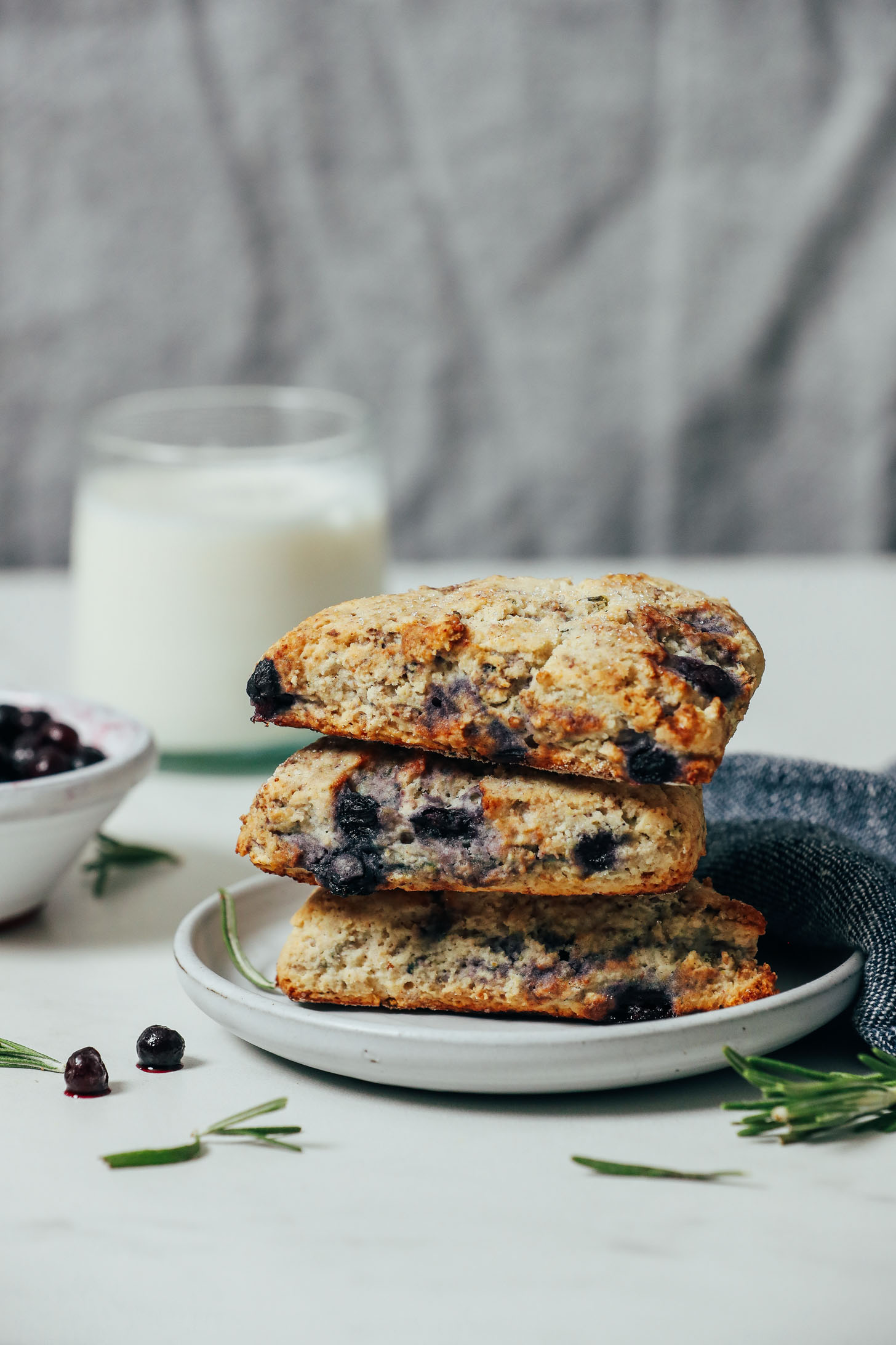 Plate with a stack of Blueberry Gluten Free Scones