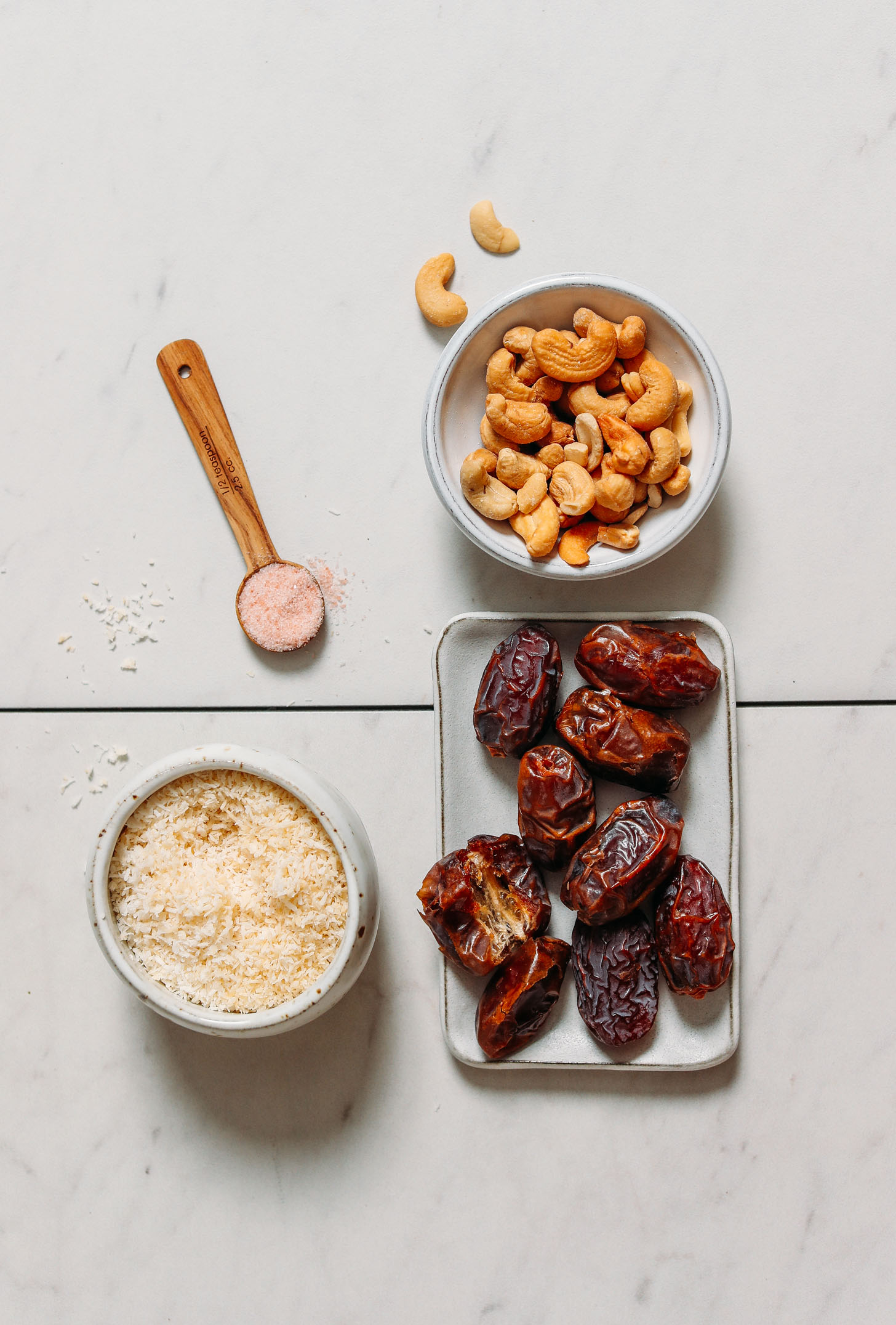 Cashews, medjool dates, shredded coconut, and sea salt